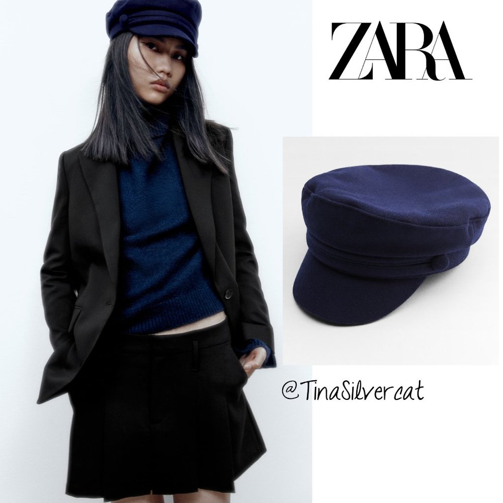 Zara Wool Blend Skipper Cap Navy Blue NWT